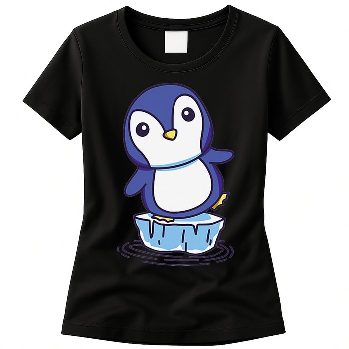 Cute Penguin Standing On An Ice Floe Womens T-Shirt