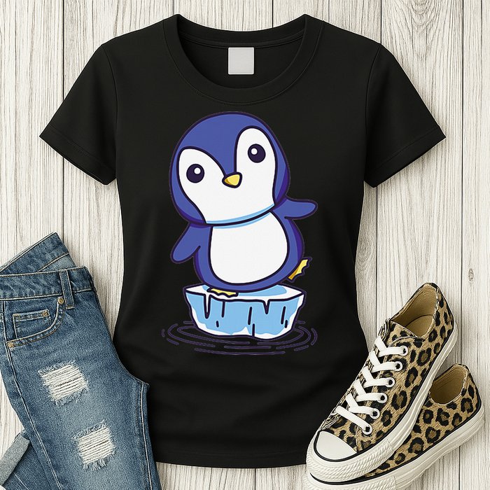 Cute Penguin Standing On An Ice Floe Womens T-Shirt
