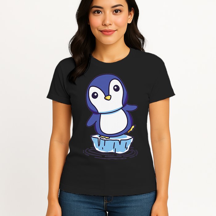 Cute Penguin Standing On An Ice Floe Womens T-Shirt