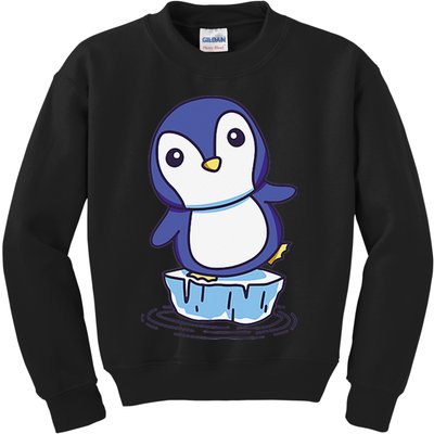 Cute Penguin Standing On An Ice Floe Kids Sweatshirt