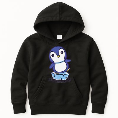 Cute Penguin Standing On An Ice Floe Kids Hoodie