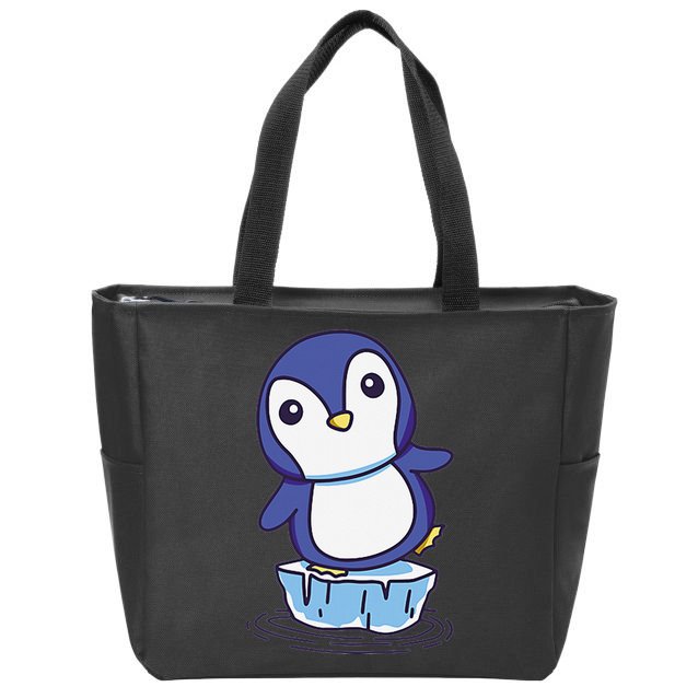 Cute Penguin Standing On An Ice Floe Zip Tote Bag