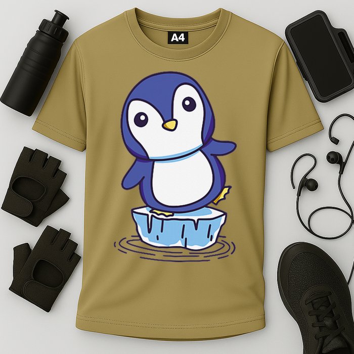 Cute Penguin Standing On An Ice Floe Cooling Performance Crew T-Shirt