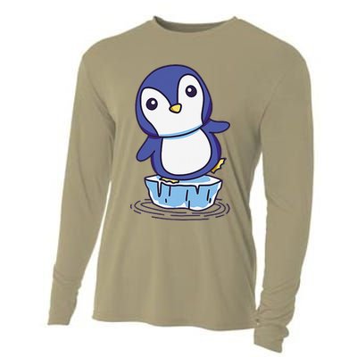 Cute Penguin Standing On An Ice Floe Cooling Performance Long Sleeve Crew