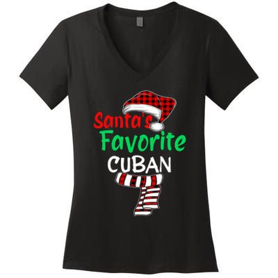 Christmas Pajamas Santa Claus Santas Favorite Cuban Women's V-Neck T-Shirt