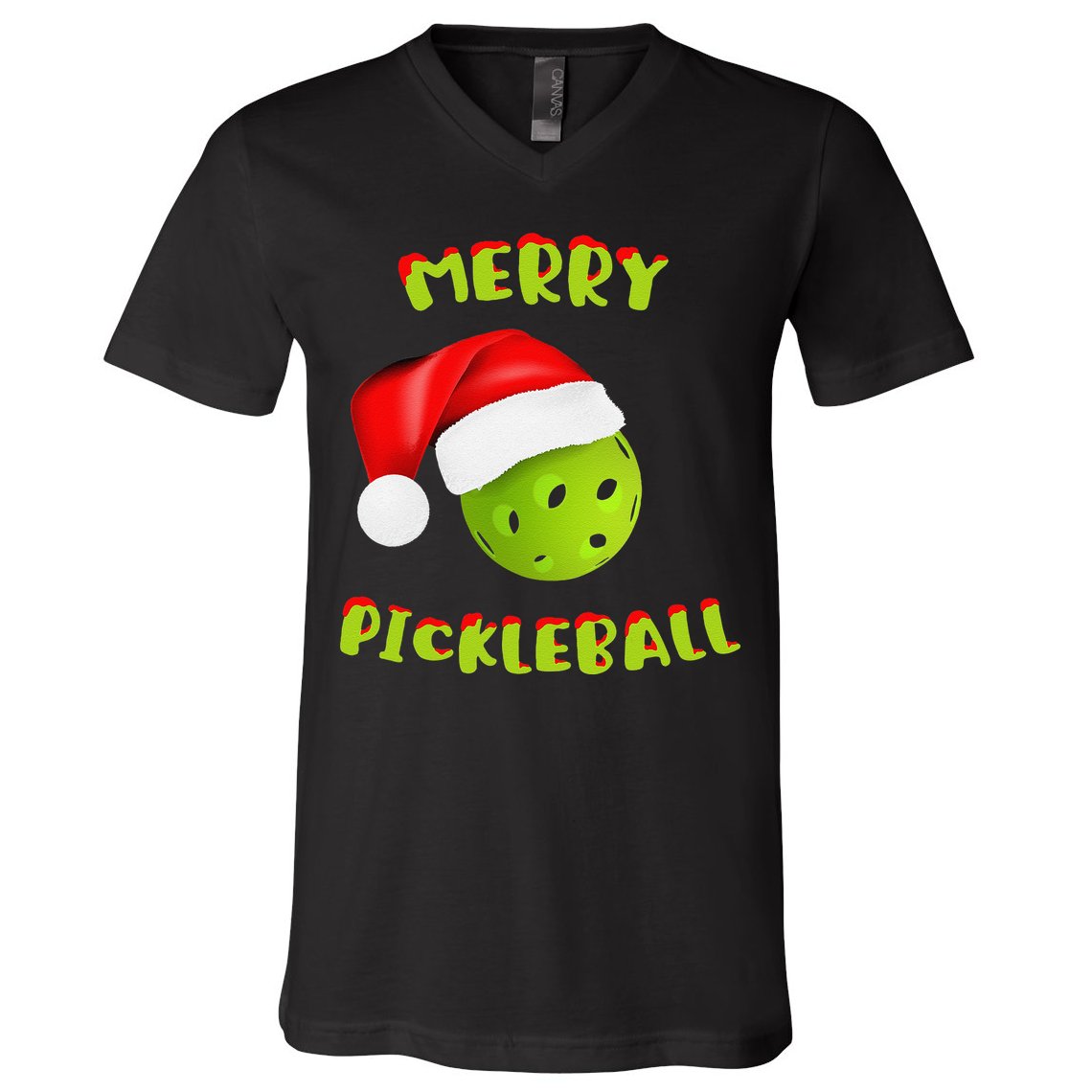 Christmas Pickleball Santa Hat Pickleball Player Winter Dink V-Neck T-Shirt