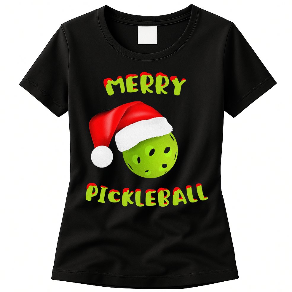 Christmas Pickleball Santa Hat Pickleball Player Winter Dink Womens T-Shirt