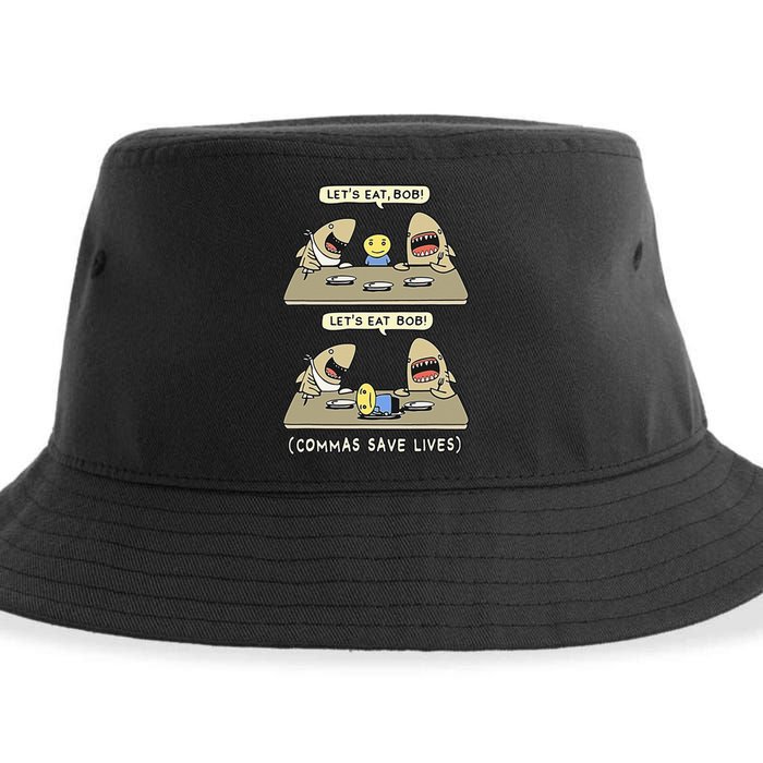 Commas Punctuation Shark Lets Eat Funny English Grammar Sustainable Bucket Hat