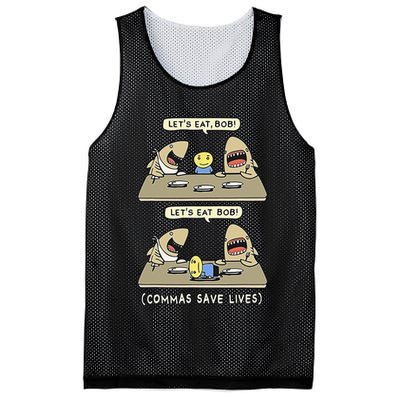 Commas Punctuation Shark Lets Eat Funny English Grammar Mesh Reversible Basketball Jersey Tank