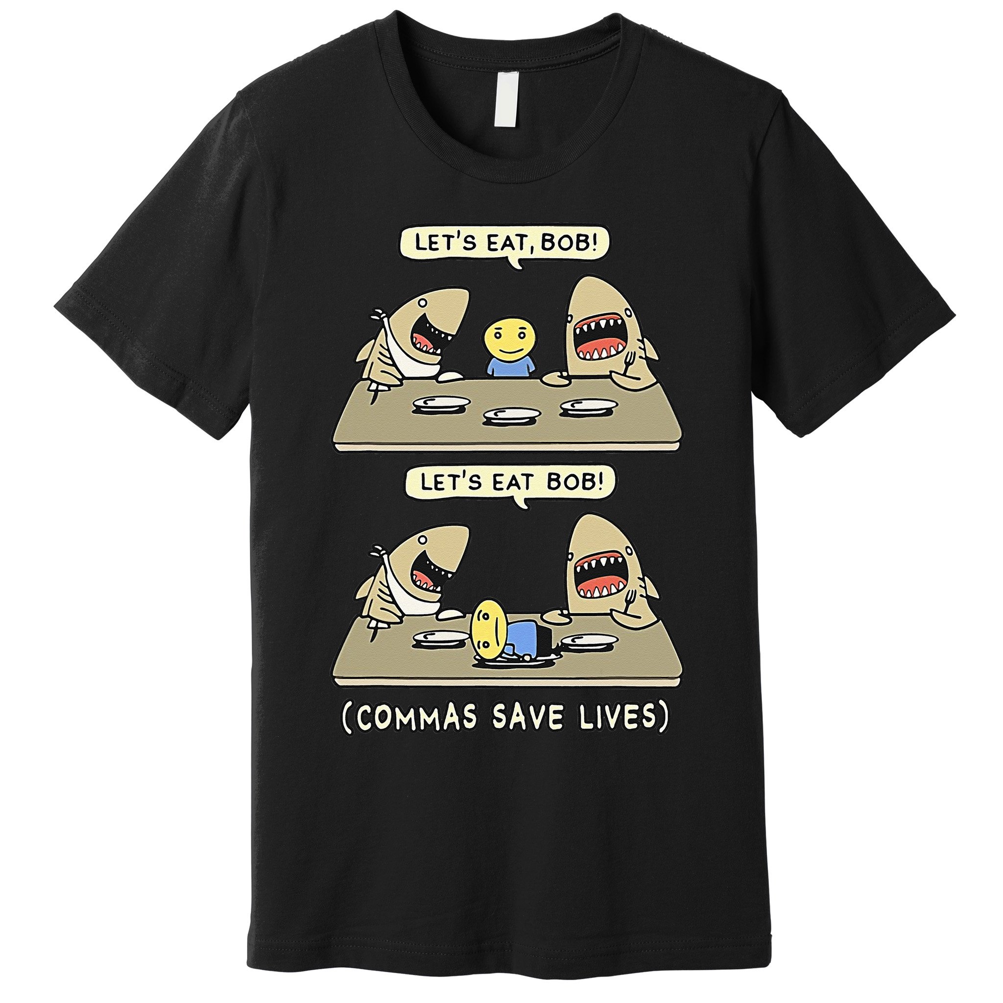 Commas Punctuation Shark Lets Eat Funny English Grammar Premium T-Shirt