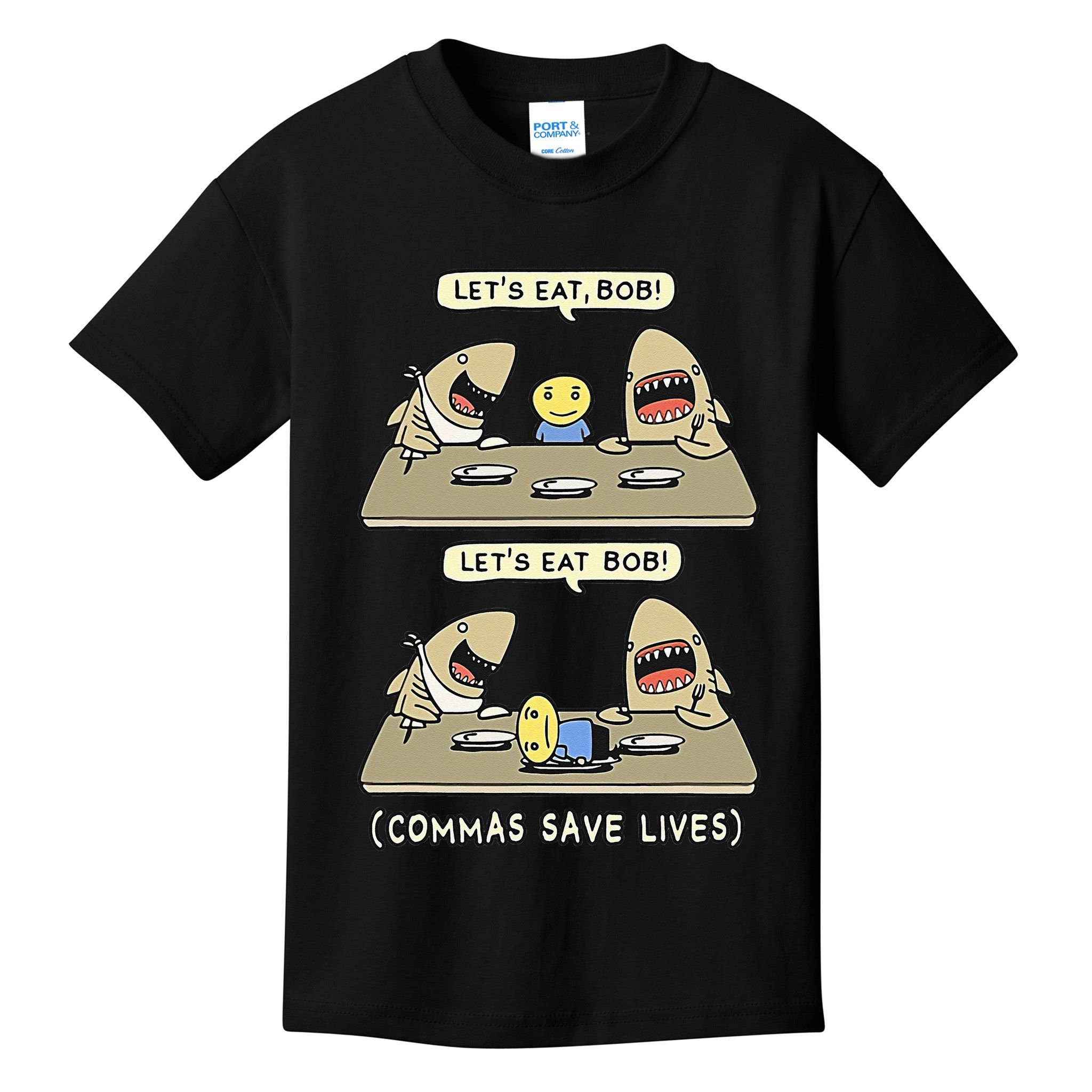 Commas Punctuation Shark Lets Eat Funny English Grammar Kids T-Shirt
