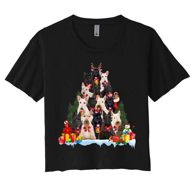 Christmas Pajama Scottish Terrier Xmas Tree Funny Gift Dog Lovers Cool Gift Crop Top