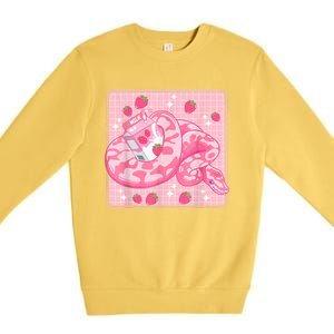 Cute Pink Strawberry Milk Snake Kawaii Ball Python Premium Crewneck Sweatshirt