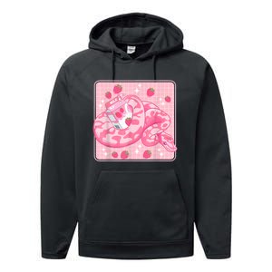 Cute Pink Strawberry Milk Snake Kawaii Ball Python Performance Fleece Hoodie