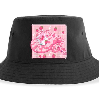 Cute Pink Strawberry Milk Snake Kawaii Ball Python Sustainable Bucket Hat
