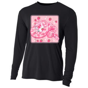 Cute Pink Strawberry Milk Snake Kawaii Ball Python Cooling Performance Long Sleeve Crew