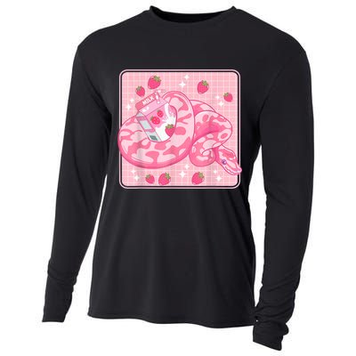 Cute Pink Strawberry Milk Snake Kawaii Ball Python Cooling Performance Long Sleeve Crew