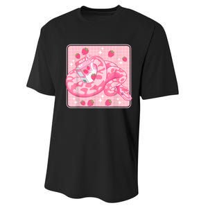 Cute Pink Strawberry Milk Snake Kawaii Ball Python Performance Sprint T-Shirt