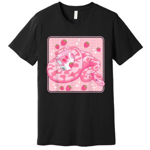 Cute Pink Strawberry Milk Snake Kawaii Ball Python Premium T-Shirt