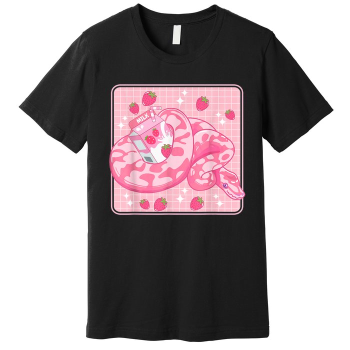 Cute Pink Strawberry Milk Snake Kawaii Ball Python Premium T-Shirt