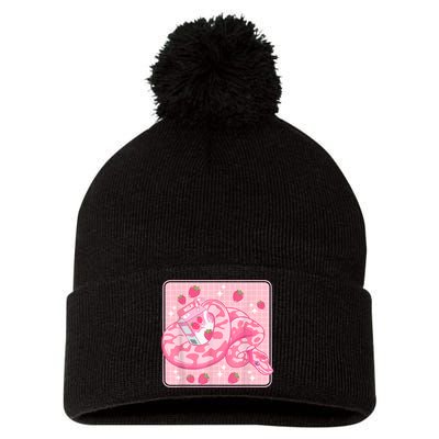 Cute Pink Strawberry Milk Snake Kawaii Ball Python Pom Pom 12in Knit Beanie