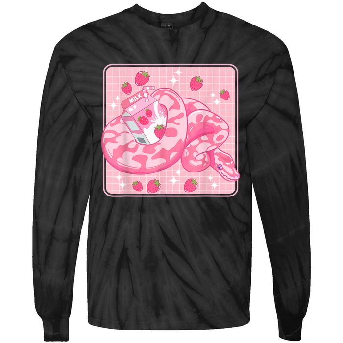 Cute Pink Strawberry Milk Snake Kawaii Ball Python Tie-Dye Long Sleeve Shirt