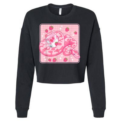 Cute Pink Strawberry Milk Snake Kawaii Ball Python Cropped Pullover Crew