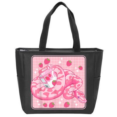 Cute Pink Strawberry Milk Snake Kawaii Ball Python Zip Tote Bag