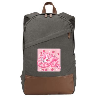 Cute Pink Strawberry Milk Snake Kawaii Ball Python Cotton Canvas Backpack