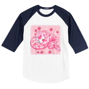 Cute Pink Strawberry Milk Snake Kawaii Ball Python Baseball Sleeve Shirt