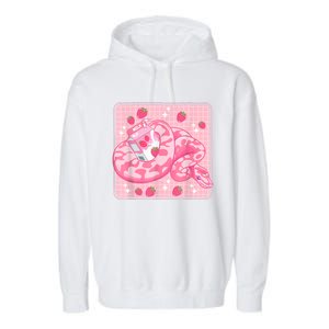 Cute Pink Strawberry Milk Snake Kawaii Ball Python Garment-Dyed Fleece Hoodie