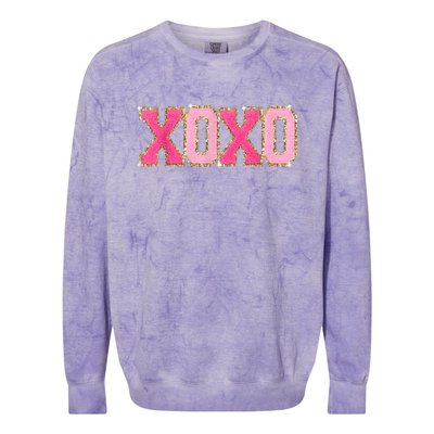 Chenille Patch Sparkling Xoxo Valentine Day Heart Love Gift Colorblast Crewneck Sweatshirt