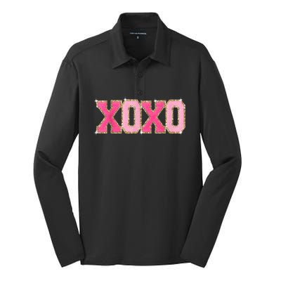 Chenille Patch Sparkling Xoxo Valentine Day Heart Love Gift Silk Touch Performance Long Sleeve Polo