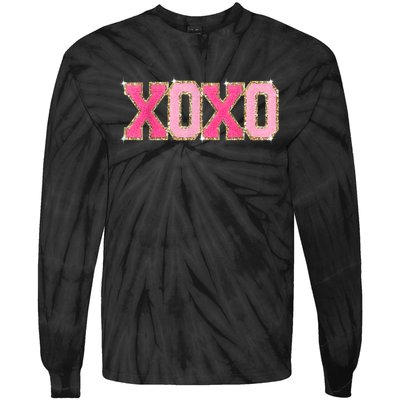 Chenille Patch Sparkling Xoxo Valentine Day Heart Love Gift Tie-Dye Long Sleeve Shirt