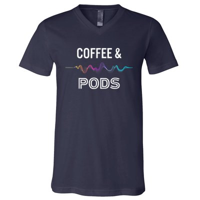 Coffee & Pods Sound Wave Tee V-Neck T-Shirt