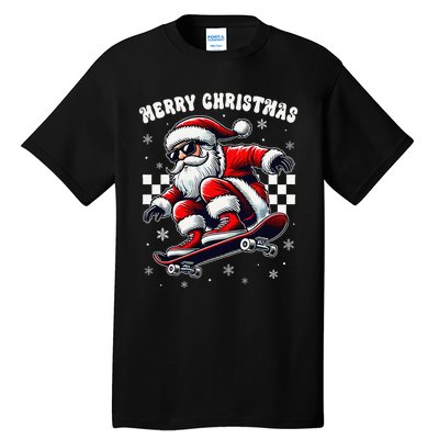 Christmas Pajamas Santa Clause Costume Skateboard Skater Tall T-Shirt