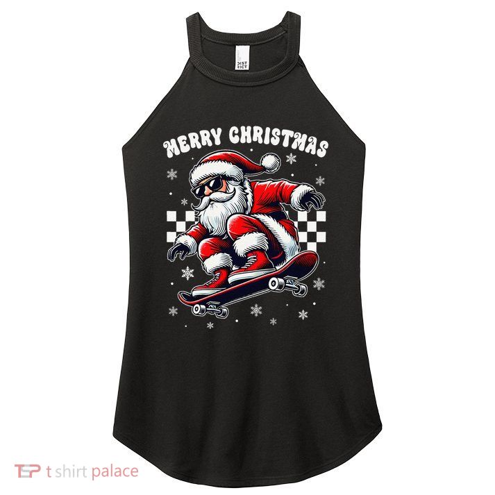 Christmas Pajamas Santa Clause Costume Skateboard Skater Women's Perfect Tri Rocker Tank