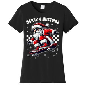 Christmas Pajamas Santa Clause Costume Skateboard Skater Women's T-Shirt