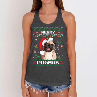 Christmas Pug Santa For Pug Lover Merry Pugmas Xmas Women's Knotted Racerback Tank