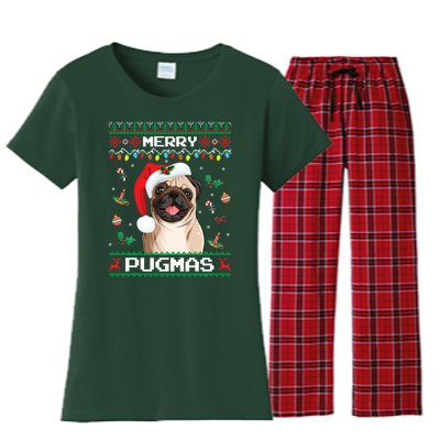 Christmas Pug Santa For Pug Lover Merry Pugmas Xmas Women's Flannel Pajama Set