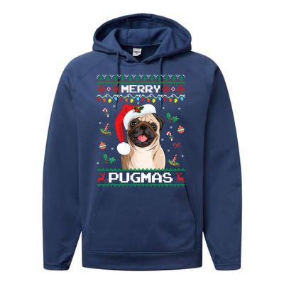 Christmas Pug Santa For Pug Lover Merry Pugmas Xmas Performance Fleece Hoodie