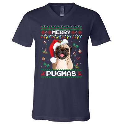 Christmas Pug Santa For Pug Lover Merry Pugmas Xmas V-Neck T-Shirt