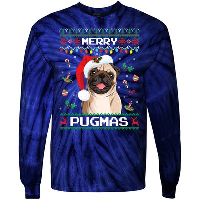 Christmas Pug Santa For Pug Lover Merry Pugmas Xmas Tie-Dye Long Sleeve Shirt