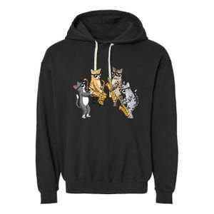 Cats Playing Saxophone Jazz Sax Musician Saxophonist Garment-Dyed Fleece Hoodie