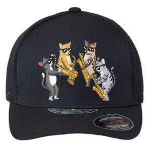 Cats Playing Saxophone Jazz Sax Musician Saxophonist Flexfit Unipanel Trucker Cap