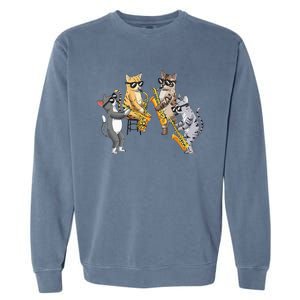 Cats Playing Saxophone Jazz Sax Musician Saxophonist Garment-Dyed Sweatshirt