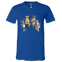 Cats Playing Saxophone Jazz Sax Musician Saxophonist V-Neck T-Shirt