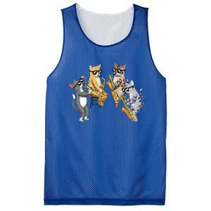 Cats Playing Saxophone Jazz Sax Musician Saxophonist Mesh Reversible Basketball Jersey Tank