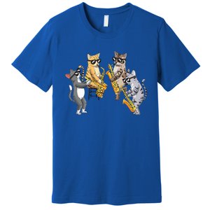 Cats Playing Saxophone Jazz Sax Musician Saxophonist Premium T-Shirt