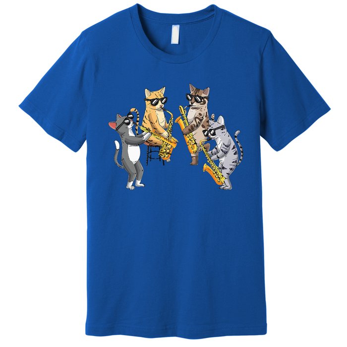 Cats Playing Saxophone Jazz Sax Musician Saxophonist Premium T-Shirt